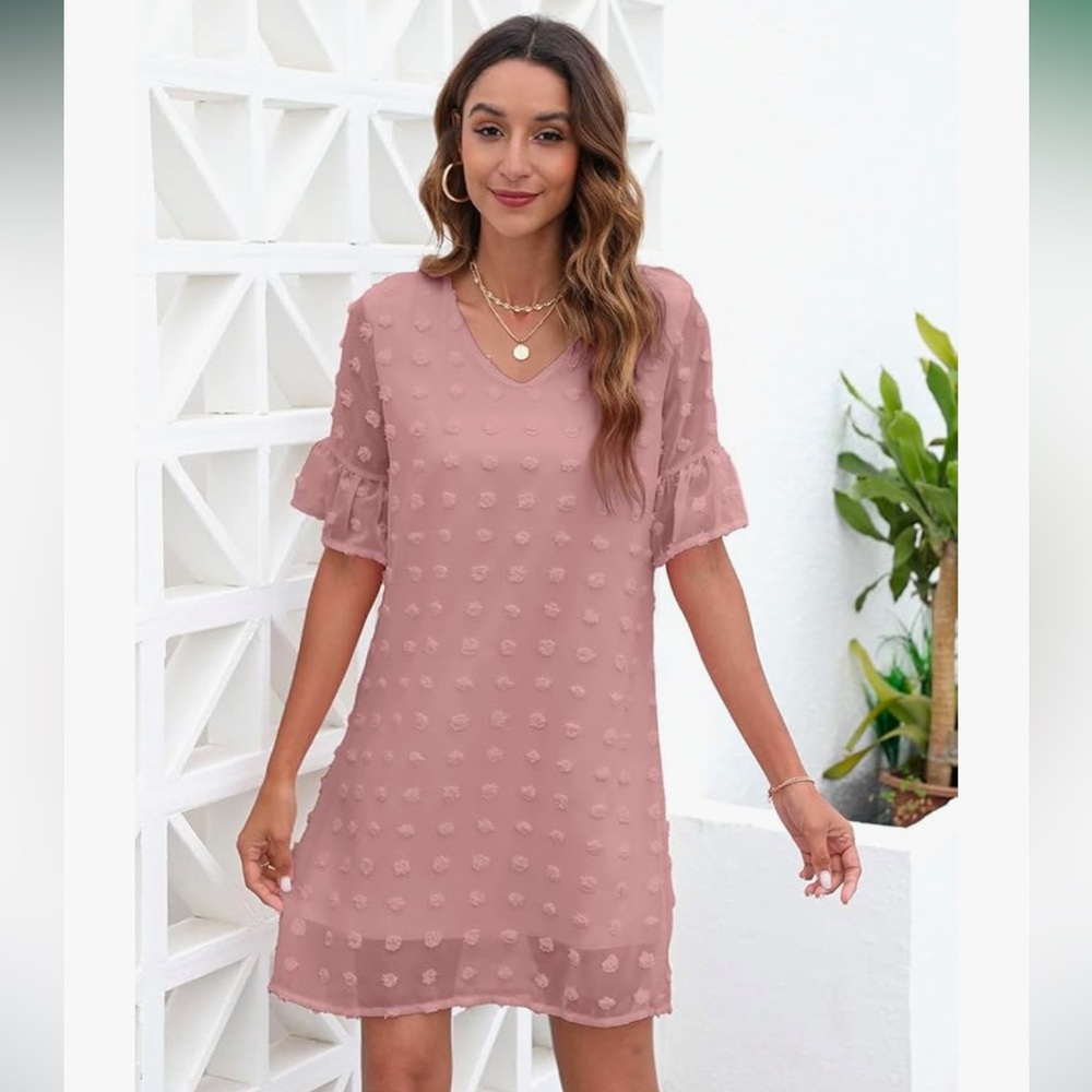 Blooming Jolly NWT Chiffon Dusty Pink V-Neck Mini Dress size XL